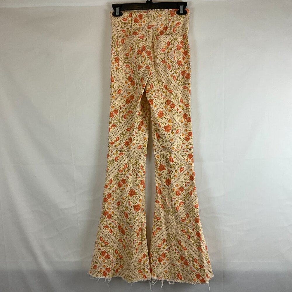 Show Me Your Mumu Pants XS Peach Green Coral Floral Elastic Waist Pull-On Denim - Picture 7 of 12